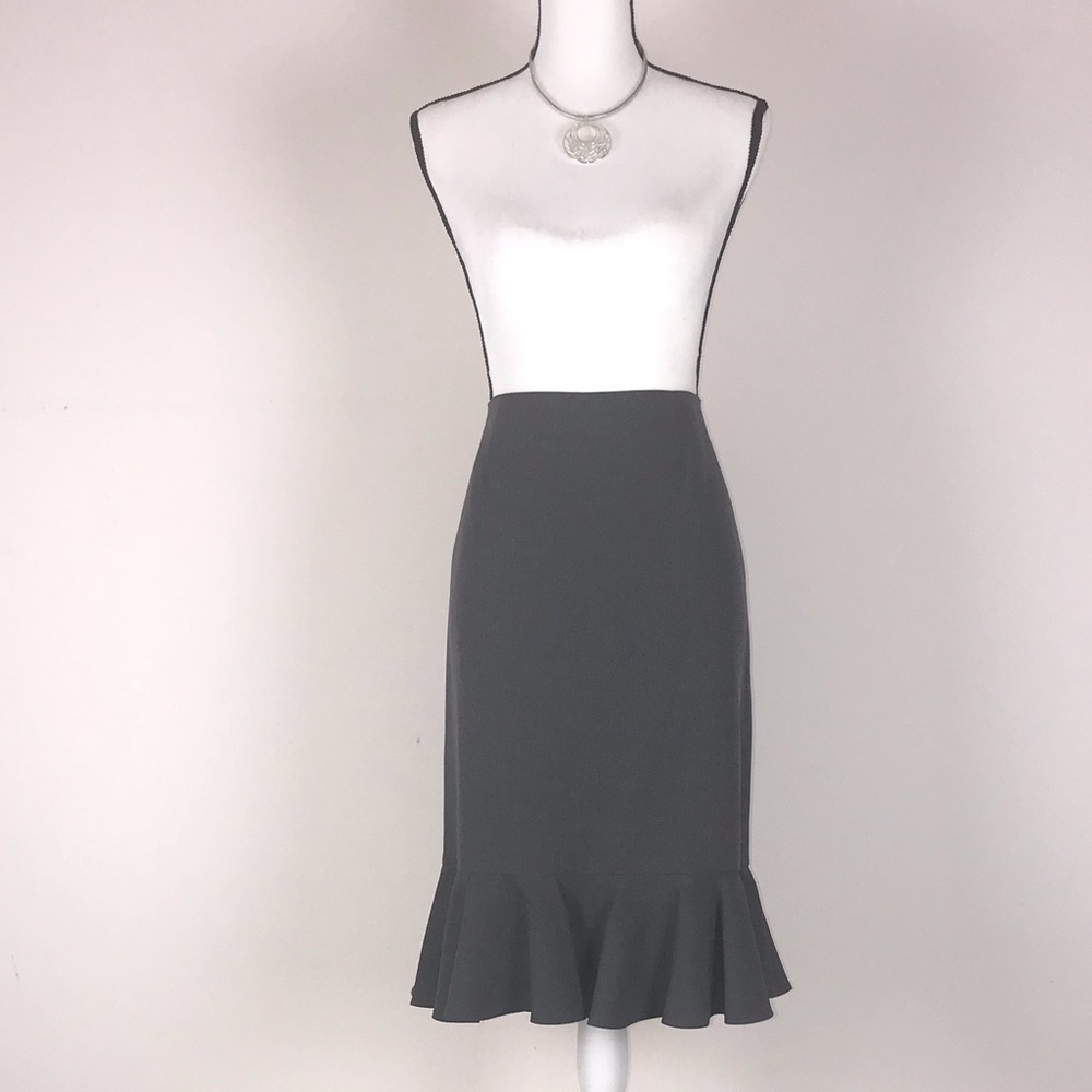 Grey Pencil Skirt with Bottom Ruffles